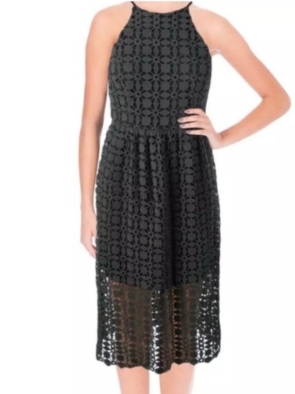 AQUA Olive Green Lace Sleeveless Midi Dress Size Large